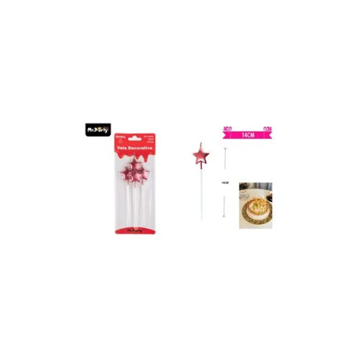 GENERICO - Velas de estrella rojo metálico 14cm 4pcs