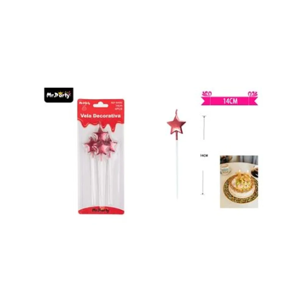 GENERICO - Velas de estrella rojo metálico 14cm 4pcs