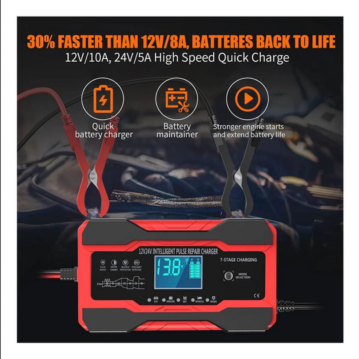 GENERICO - Cargador Inteligente Batería Auto Moto Carga Rápida