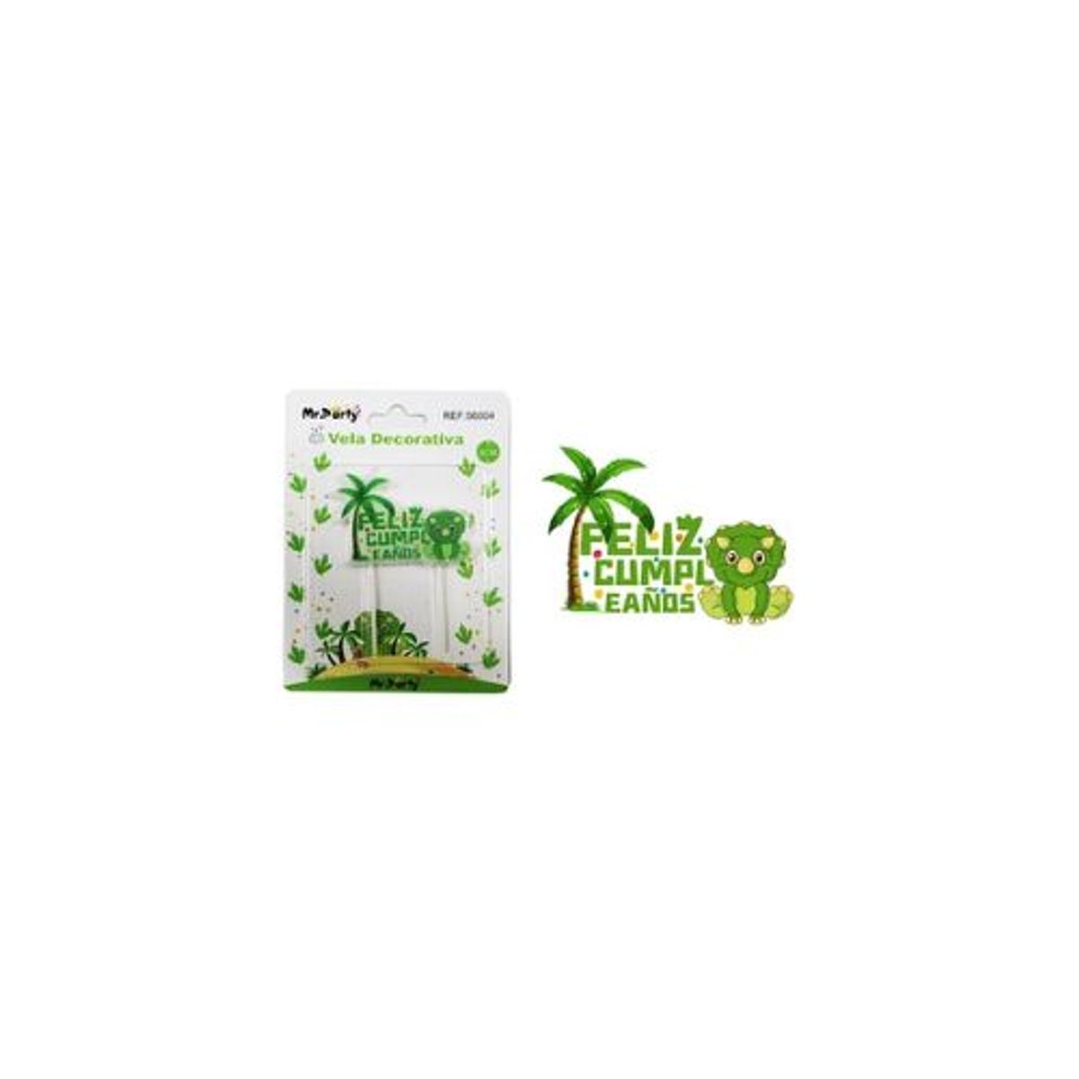 GENERICO - Vela de feliz cumpleaños con dinosaurio verde 8cm