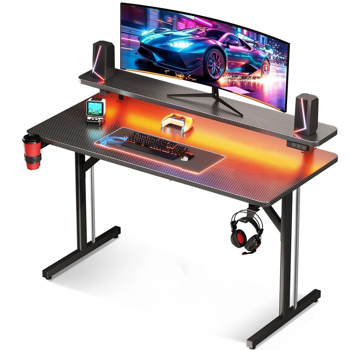 YOMYM - Escritorio de computadora multifuncional 100×50×88 cm con APP Luces de control negro