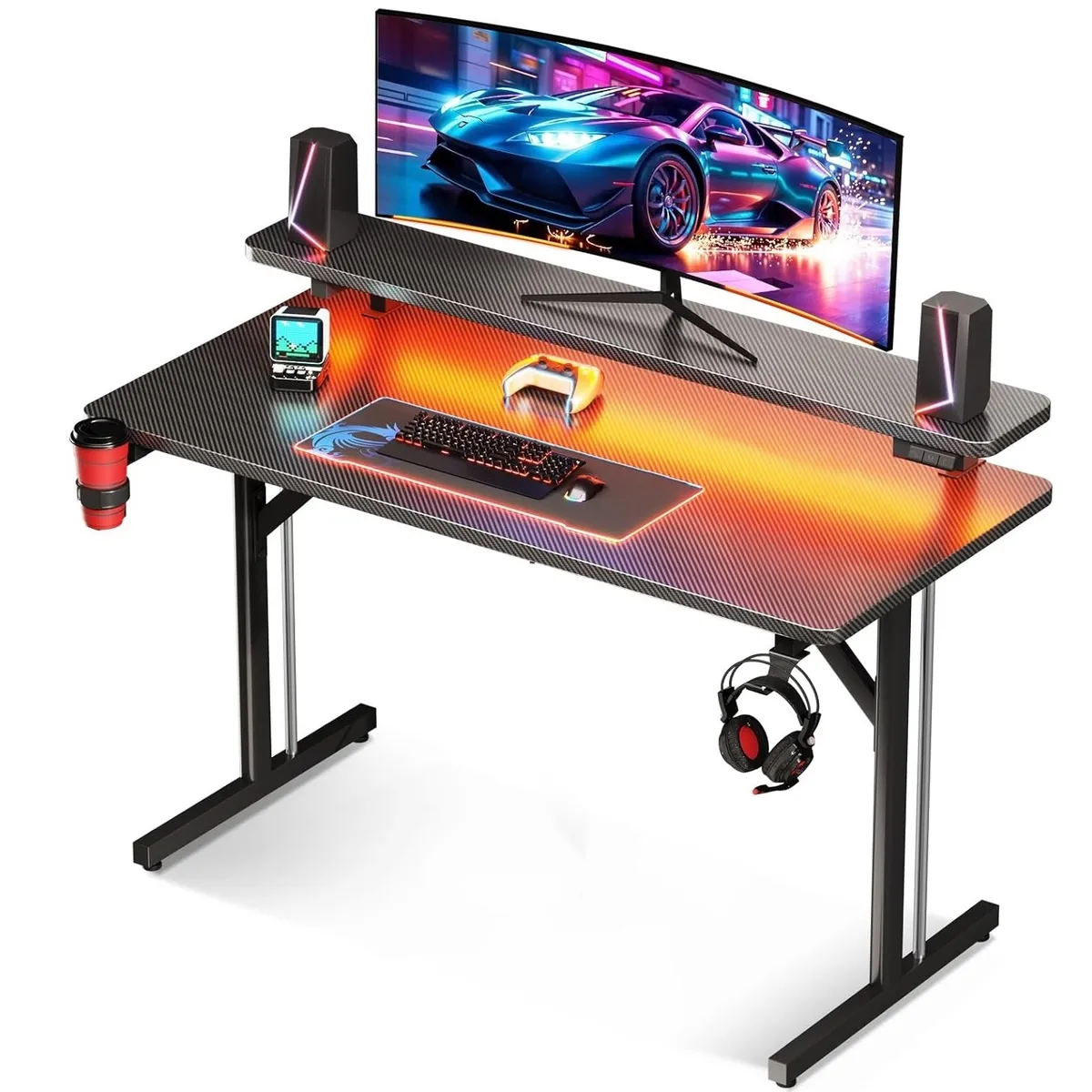 YOMYM - Escritorio de computadora multifuncional 100×50×88 cm con APP Luces de control negro