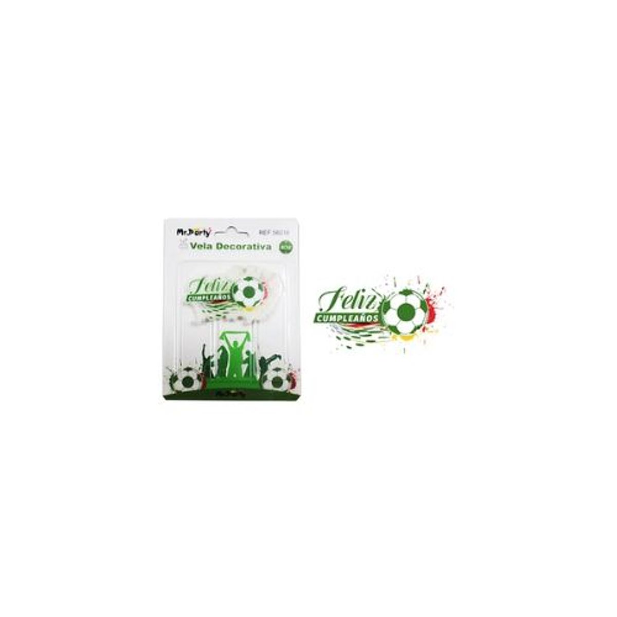 GENERICO - Vela de feliz cumpleaños con fútbol verde 8cm