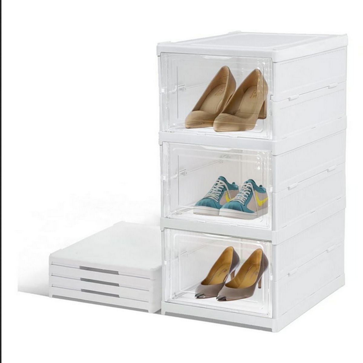 GENERICO - Zapatera Organizador Caja Apilable 3 Niveles Color Blanco
