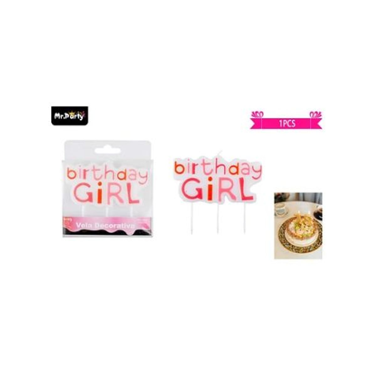 GENERICO - Vela feliz cumpleaños birthday girl rosado 84cm