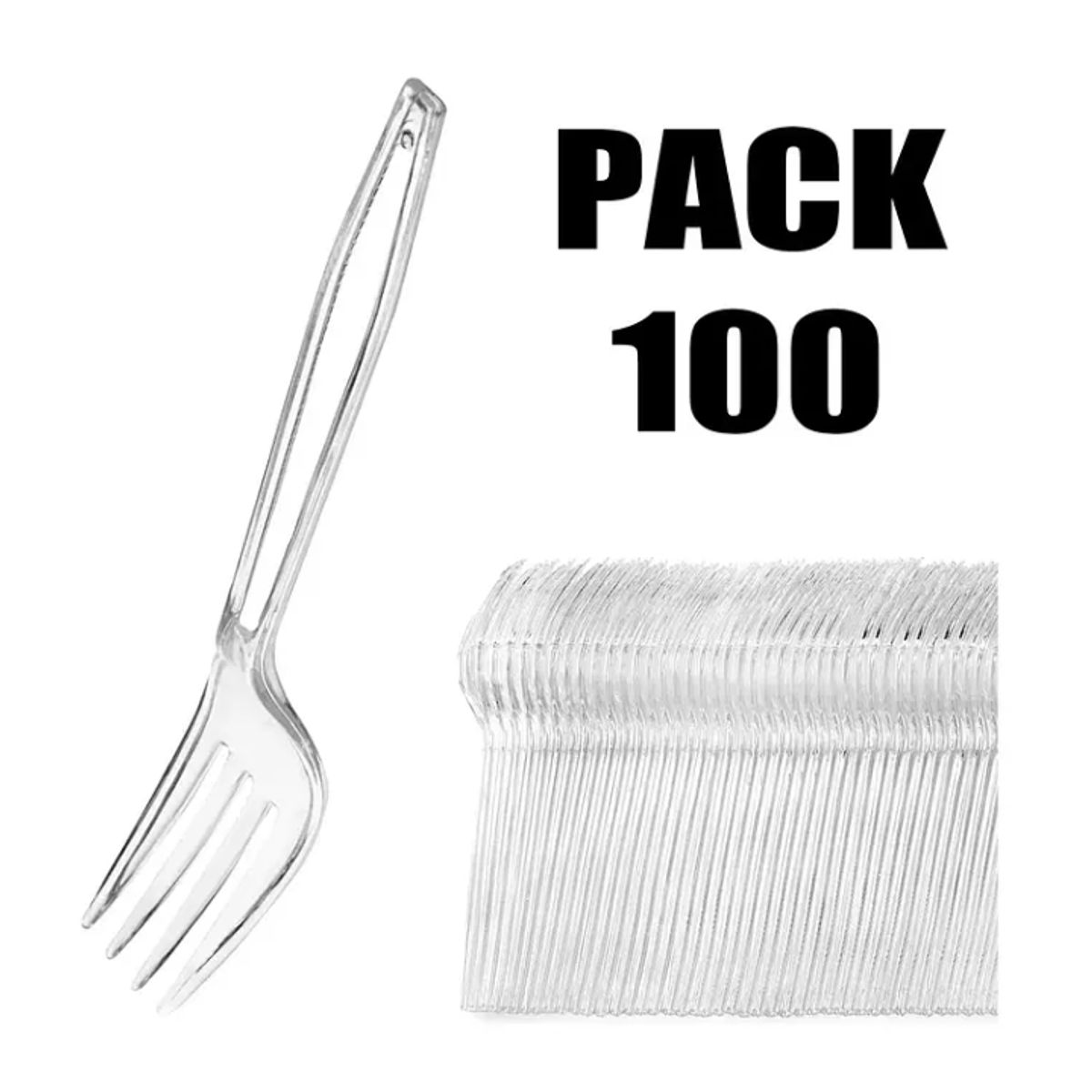 GENERICO - Pack 100 Tenedores Transparente Reutilizable - Desechable