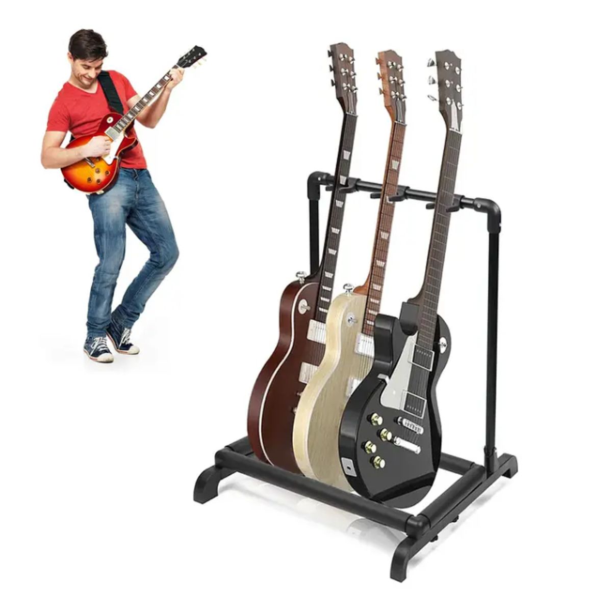 GENERICO - Atril Soporte Triple Para Guitarra Y Bajo Portatil