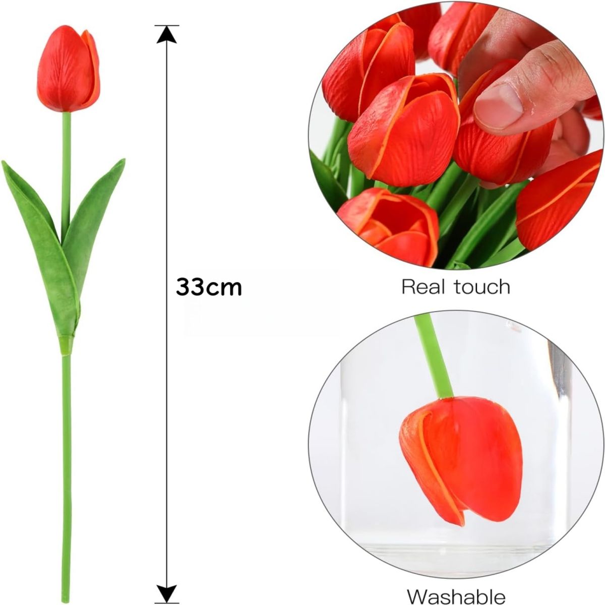ANENG - Ramos De 20 Tulipanes Artificiales Flor Decoración Rojo