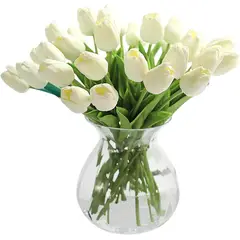 ANENG - Ramos De 20 Tulipanes Artificiales Flor Decoración Blanco
