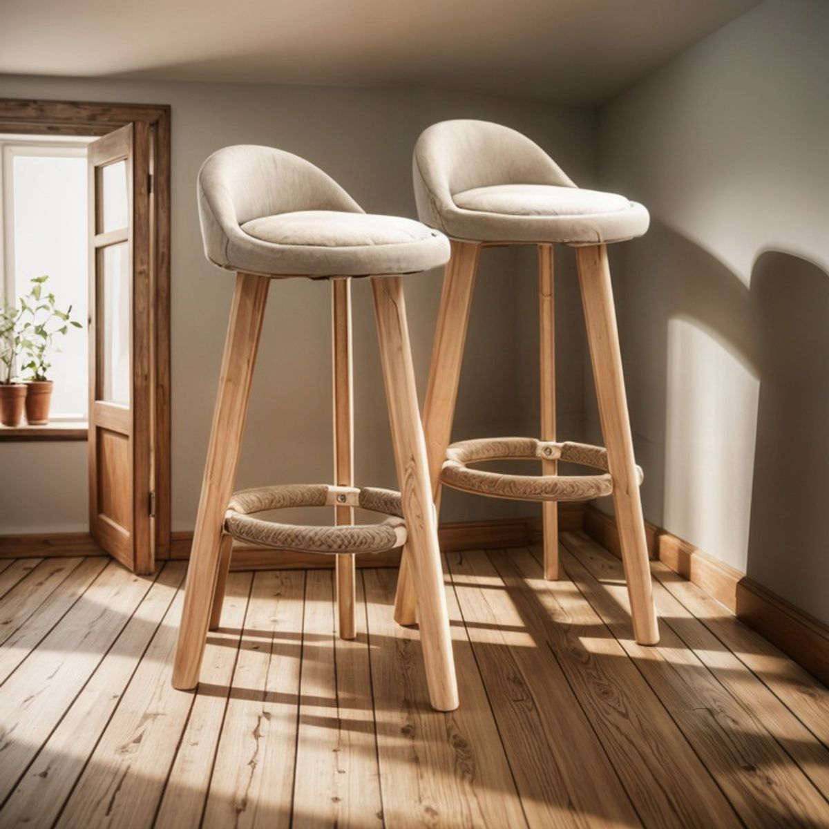 ANYHOGAR - Pack 2 Silla Piso Bar Altura Taburete Respaldo  Moderna Made