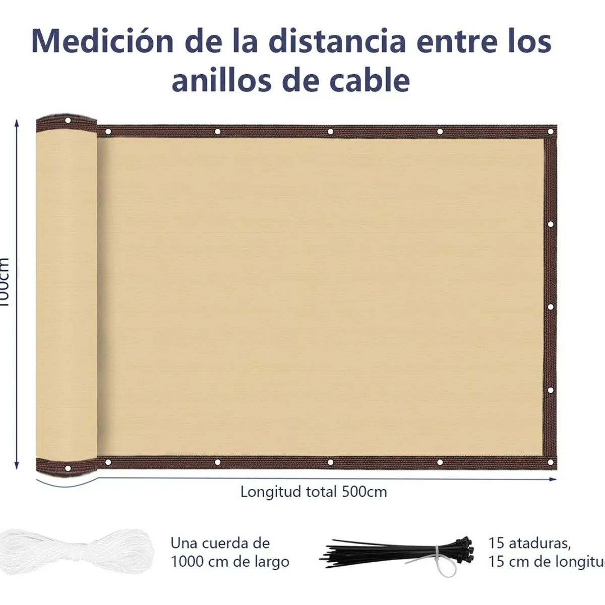 1mx5mtrs Valla De Protección Privacidad, Malla De Tela Con Cuerda De 10 M + 15 Correas Negras, marca KUANGYE - Foto 2