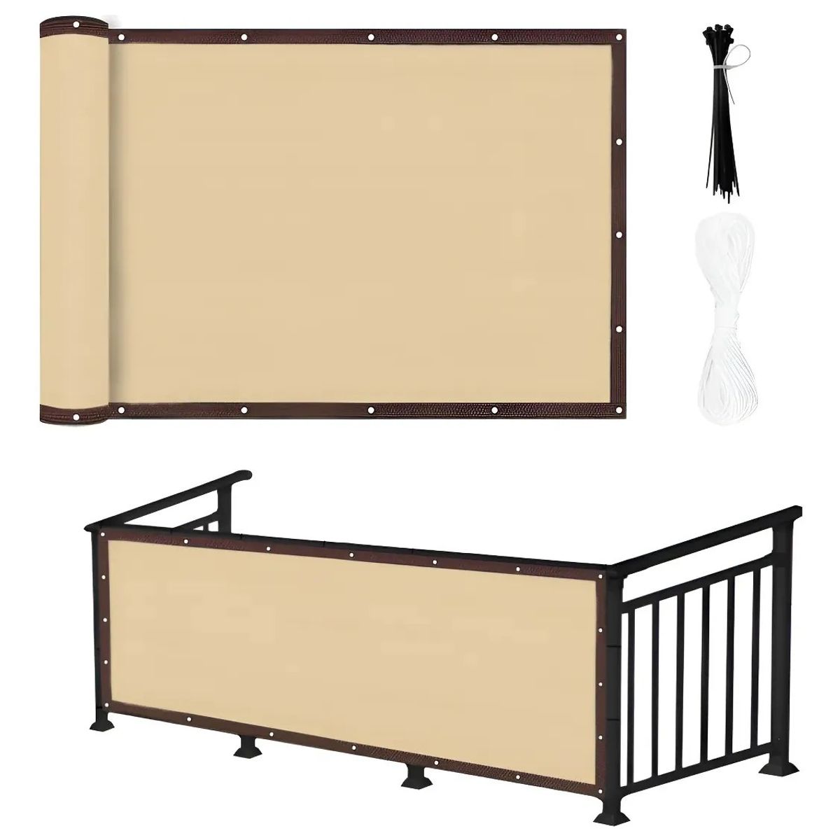 KUANGYE - Valla De Protección Privacidad Con Fijaciones Balcony 1x5m Caqui