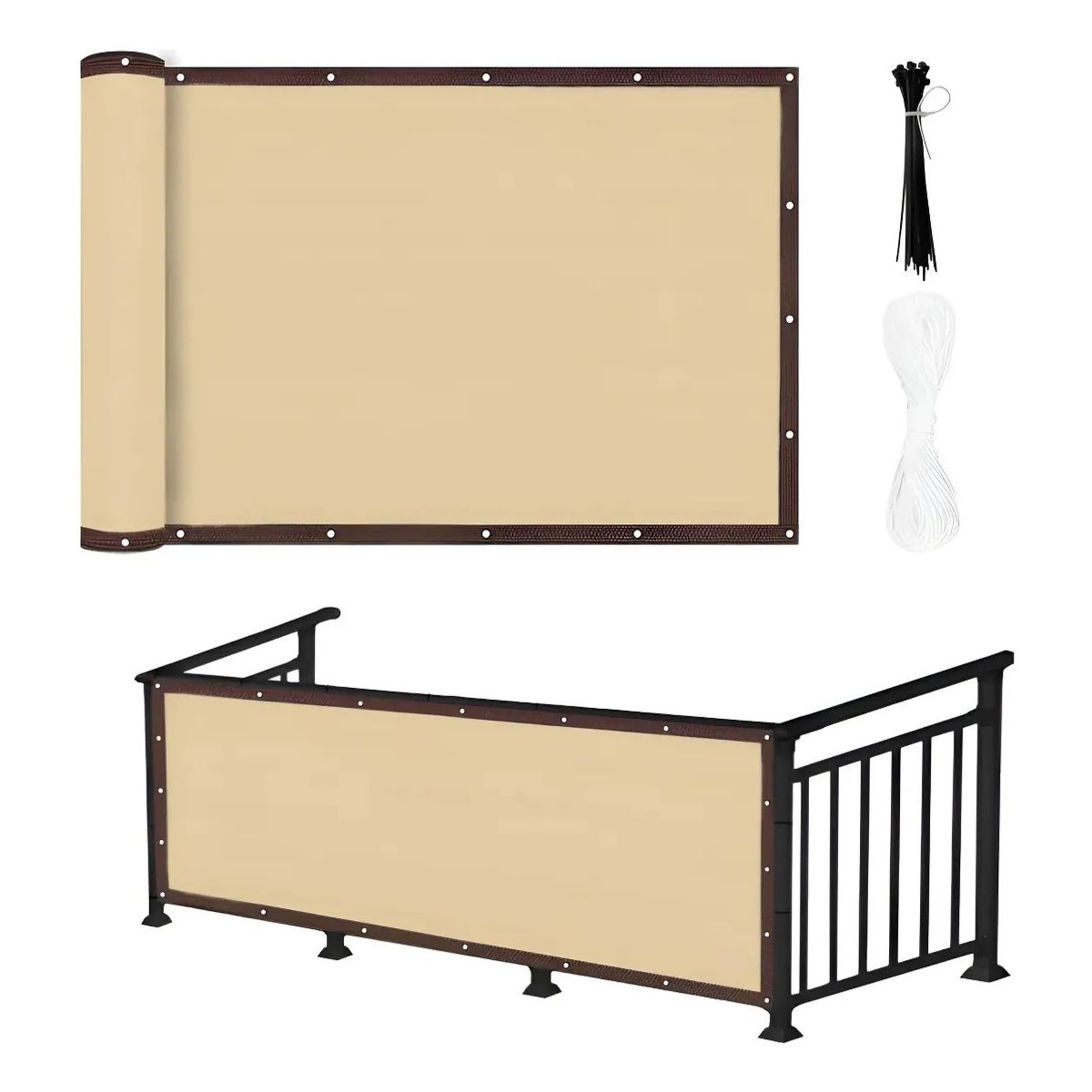 KUANGYE - Valla De Protección Privacidad Con Fijaciones Balcony 1x5m Caqui