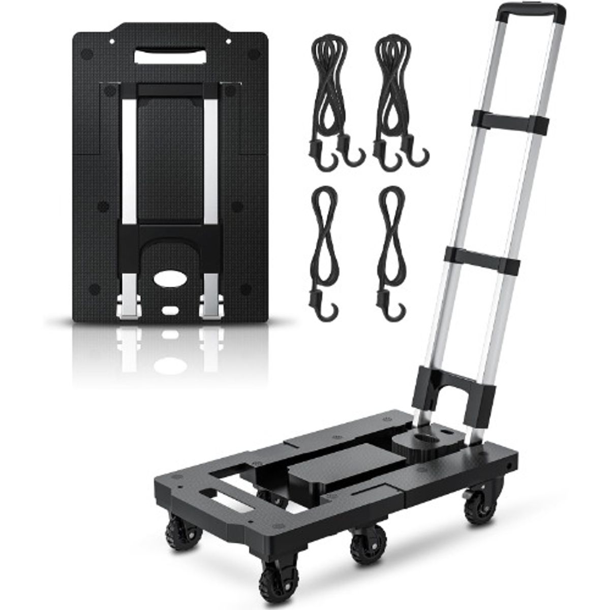 QUICK - Carro De Carga Plegable  Con Base Expandible  Negro
