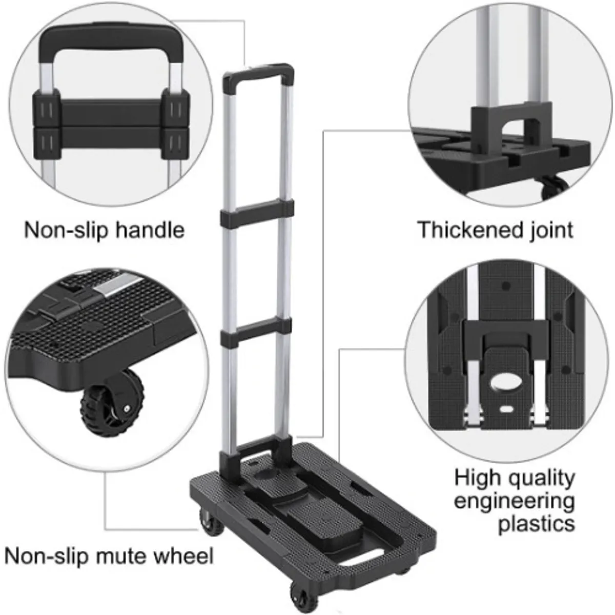 QUICK - Carro De Carga Plegable  Con Base Expandible  Negro