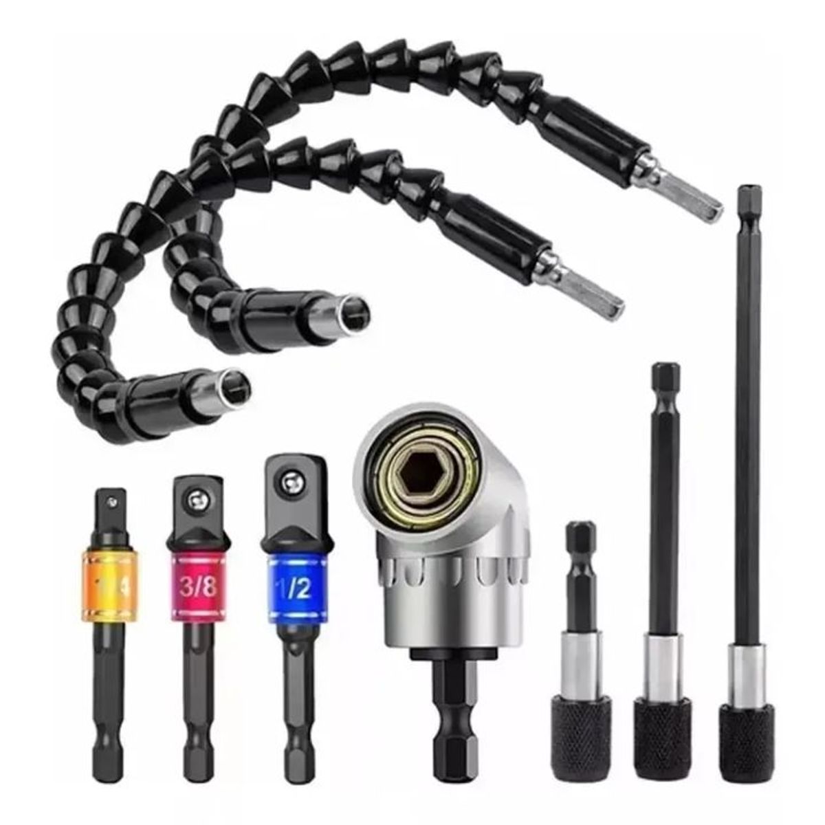 GENERICO - Kit 9 De Juego Brocas Extensión 1/2-3/8-1/4 Dado Universal