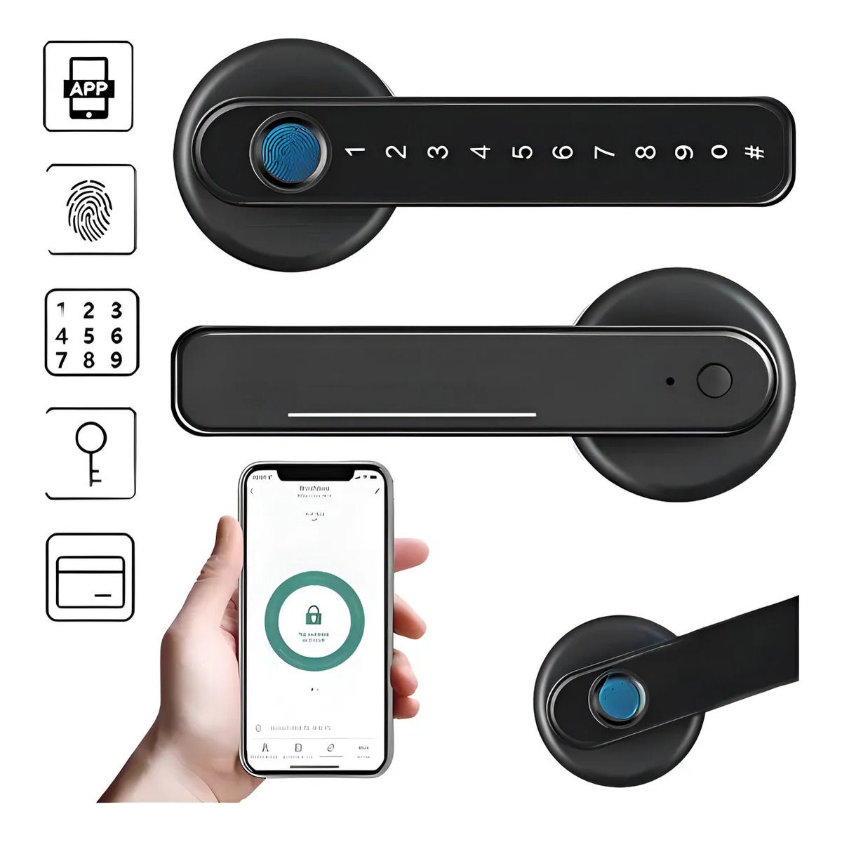 U BUY - Cerradura Inteligente Negra Con Huella Dactilar