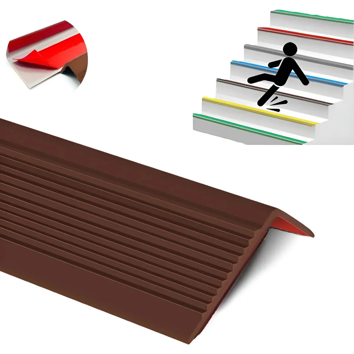 KUANGYE - Grada Goma Estriada Protector De Borde Escalera 3m Marrón Marrón