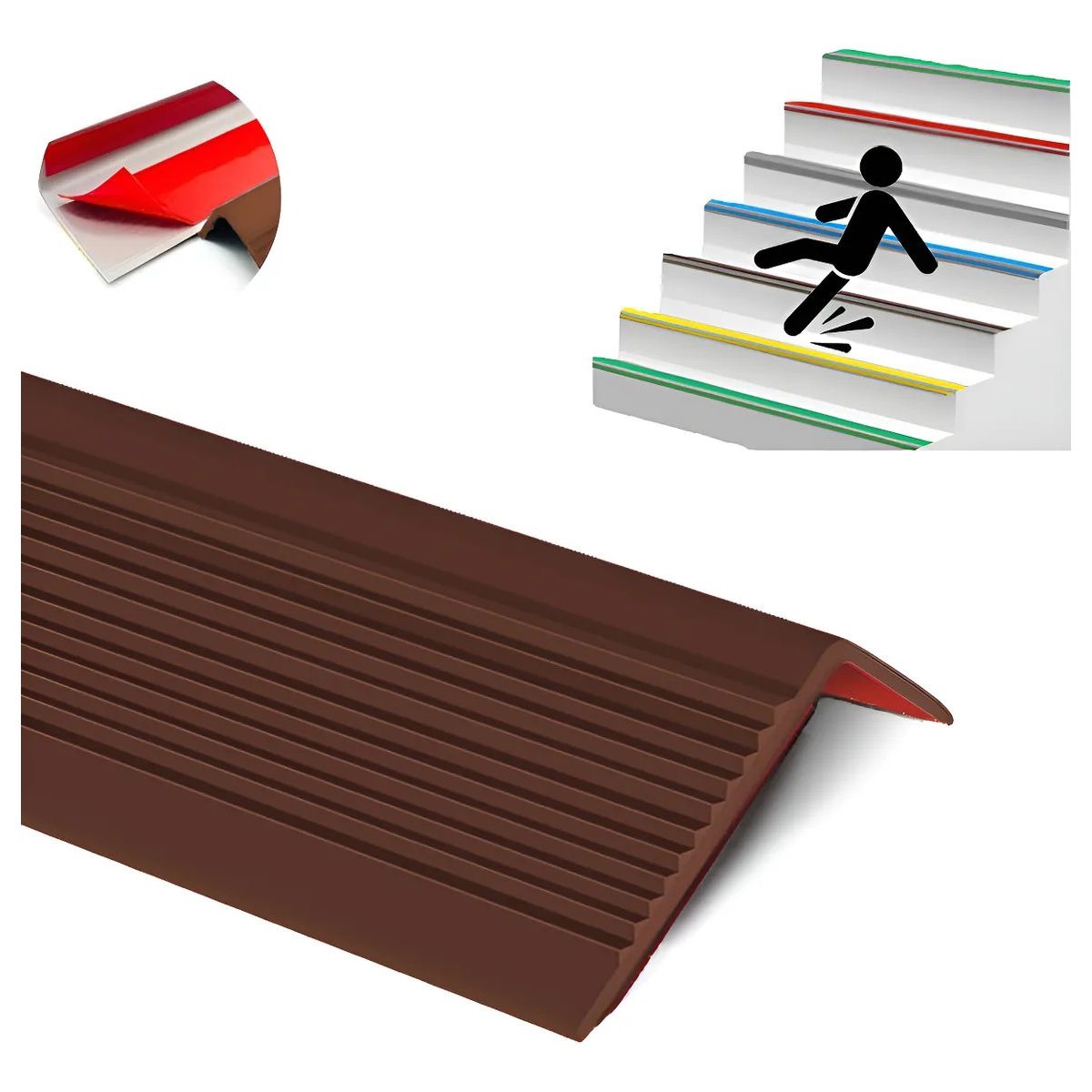KUANGYE - Grada Goma Estriada Protector De Borde Escalera 3m Marrón Marrón