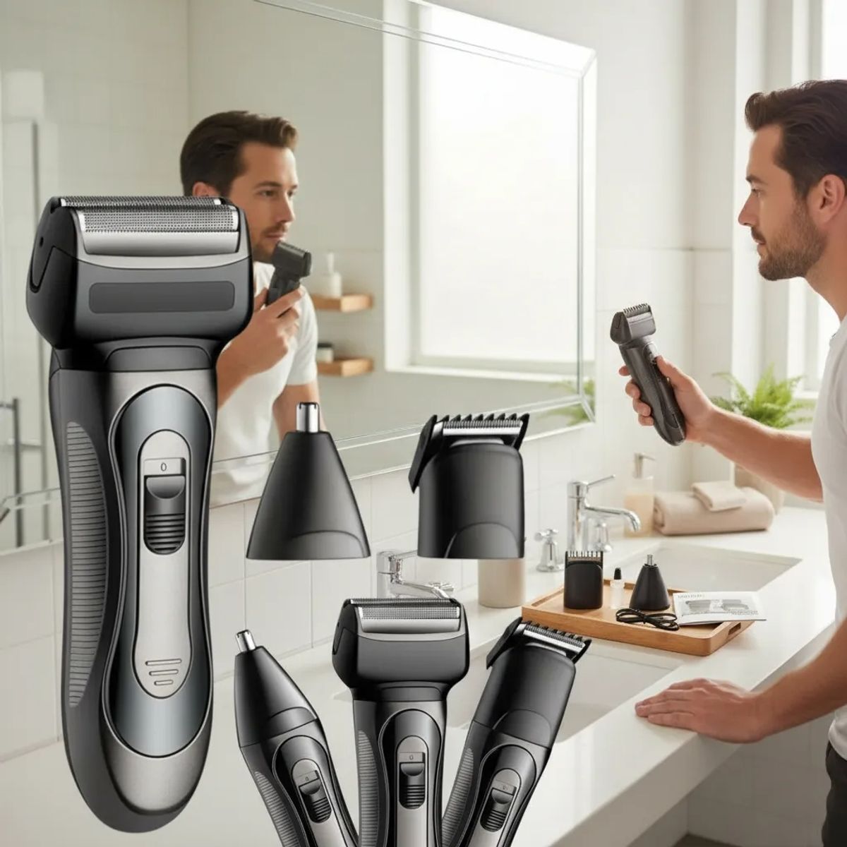 IRM - Maquina De Afeitar 3 En 1 Multifuncional Gris Recargable Barba Nariz Patilla Calidad Pro FIGOIMPORT
