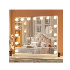 GENERICO - Espejo Rectangular Led Tipo Hollywood 13 Bombillas 3 Colores - Plateado