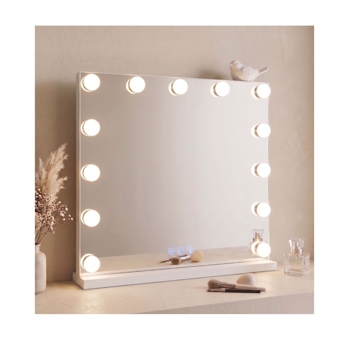 GENERICO - Espejo Rectangular Led Tipo Hollywood 13 Bombillas 3 Colores - Plateado