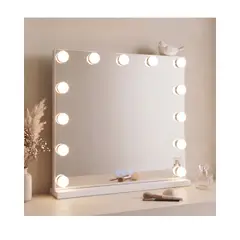 GENERICO - Espejo Rectangular Led Tipo Hollywood 13 Bombillas 3 Colores - Plateado