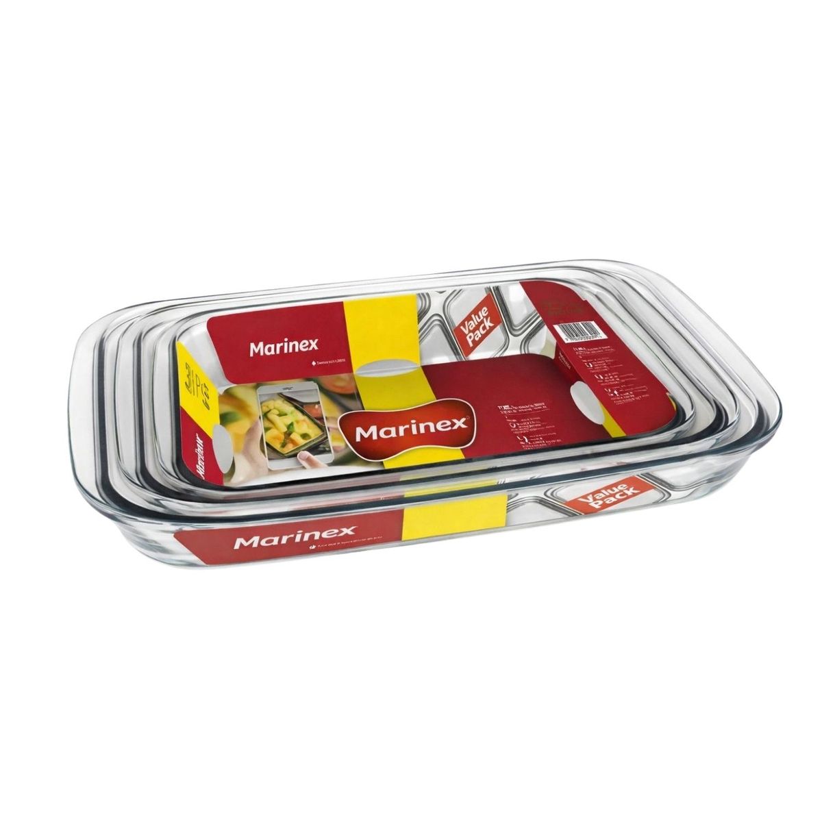 MARINEX - Set 3 Asaderas Rectangulares Marca Marinex Aptas Para Horno