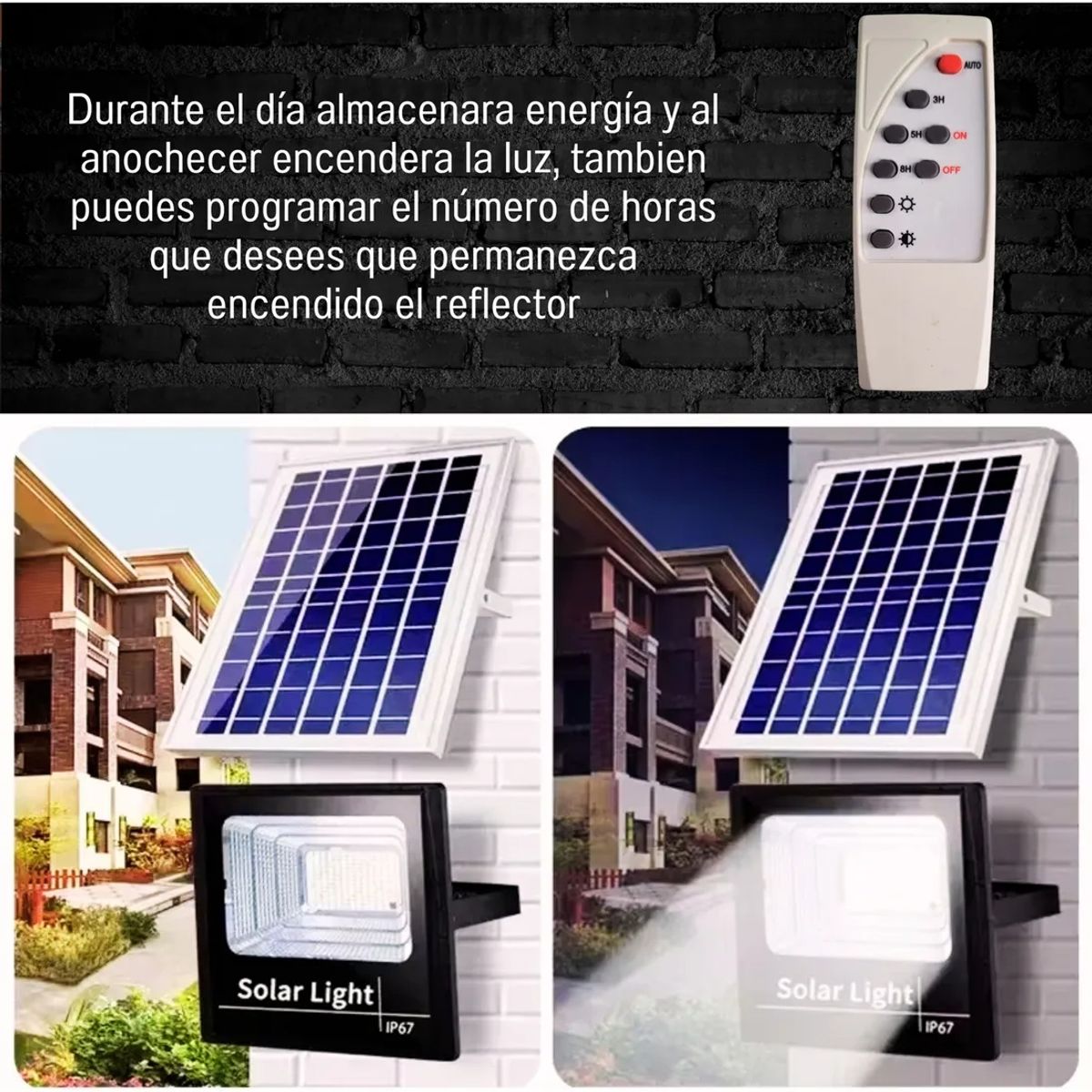 GENERICO - FIGOIMPORT Reflector Con Sensor 300w + Panel Solar + Control Remoto Negro Blanco Frío