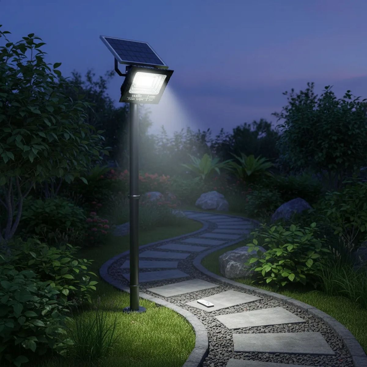 GENERICO - FIGOIMPORT Reflector Con Sensor 300w + Panel Solar + Control Remoto Negro Blanco Frío