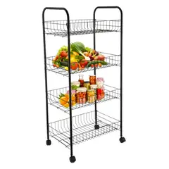 DORAL - Carro Estante Organizador Con Ruedas Negro 4 Niveles - Negro