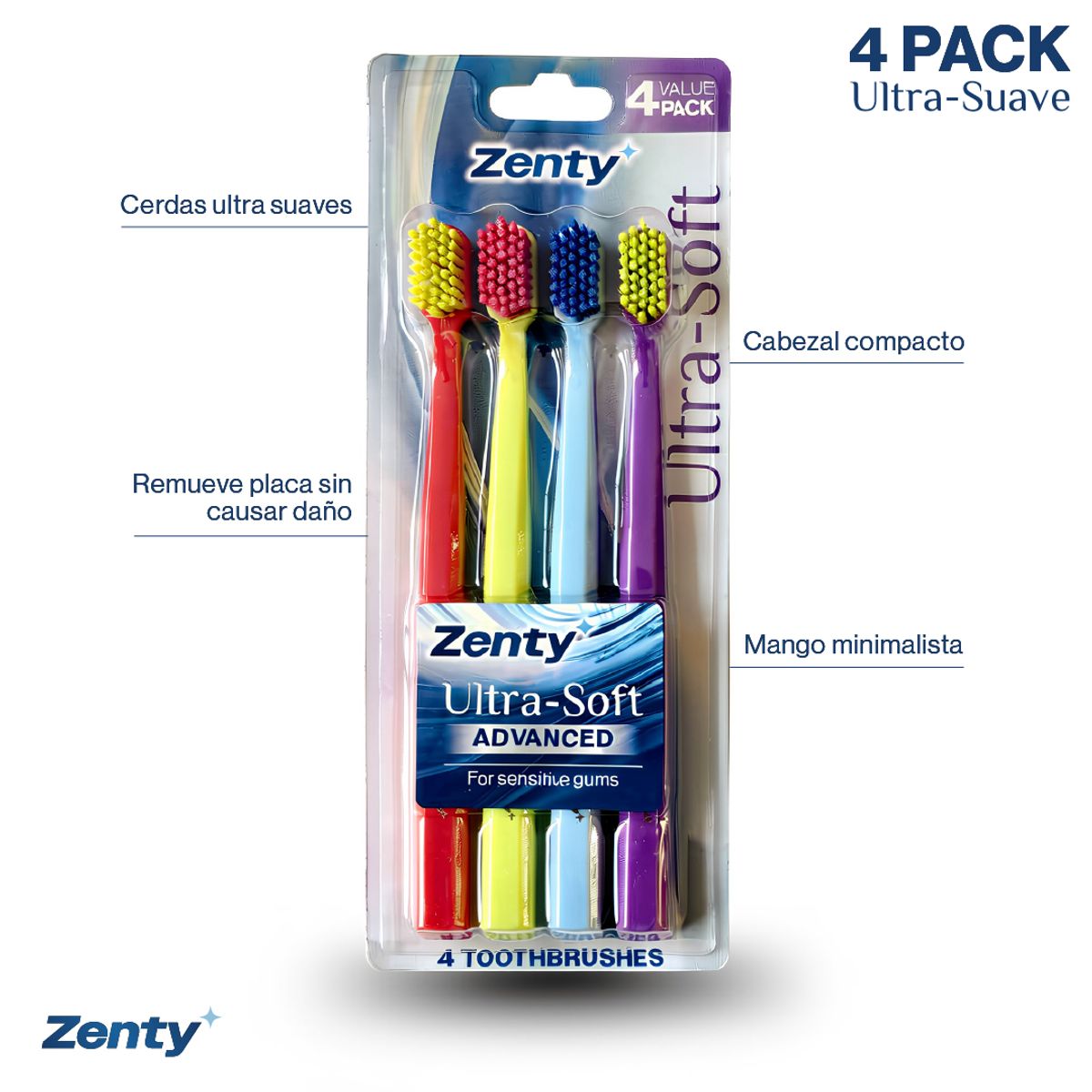 ZENTY - Pack 4 un. Cepillo de Dientes Zenty Advanced Ultra-Soft Kiosclub