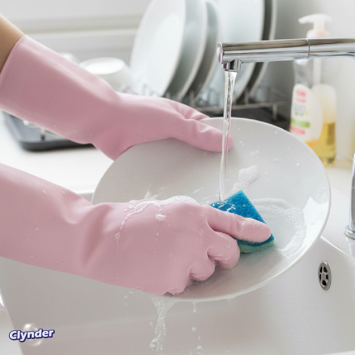 CLYNDER - Guantes de Cocina Latex Talla M8 Rosados Clynder Multiuso