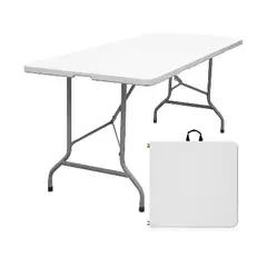GENERICO - Mesa Plegable Blanca 180x60cm Transportable Lavable Camping