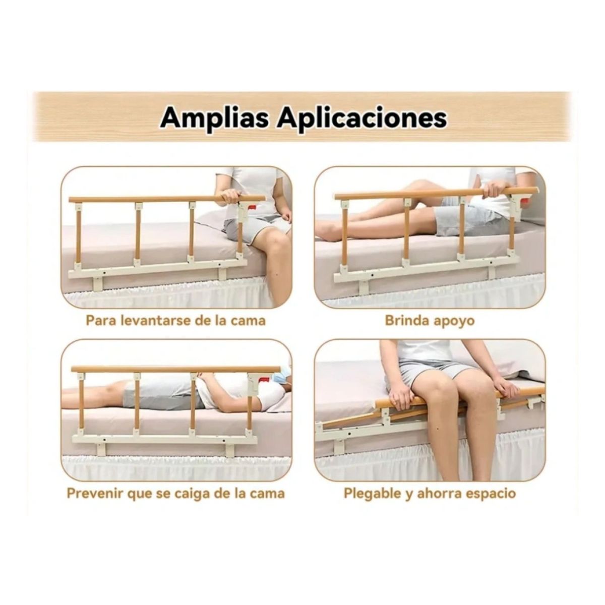BABYLUNA - Baranda Lateral Para Cama Cuidado Adulto Mayor o Niños 94cm Madera