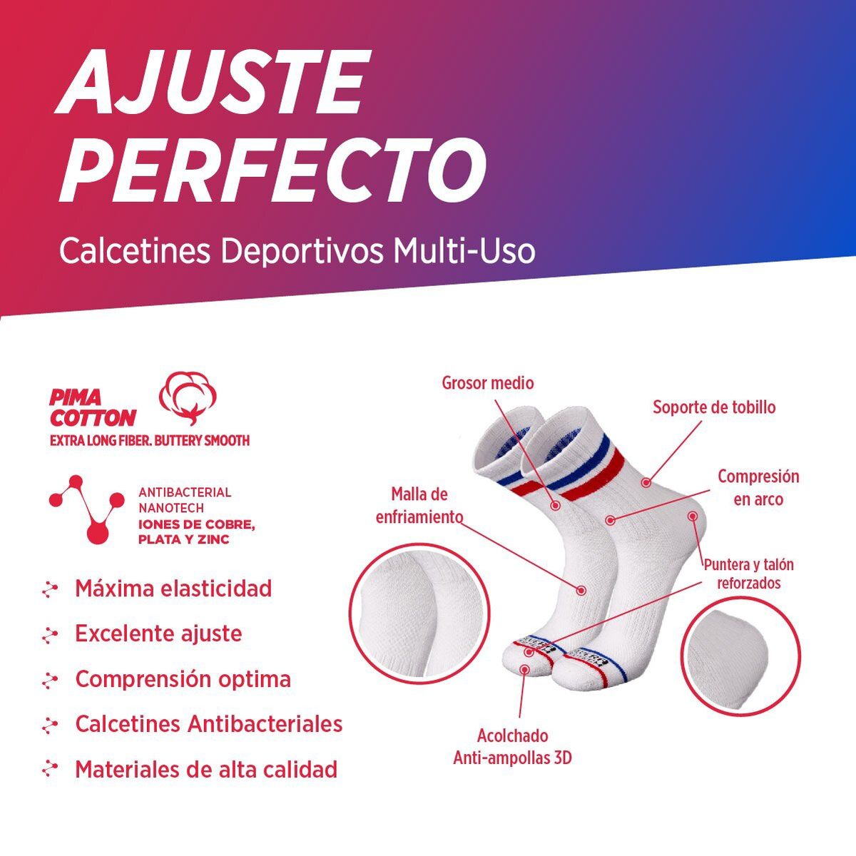 SILVERA - 3 Pack Calcetines Antibacteriales Deportivos
