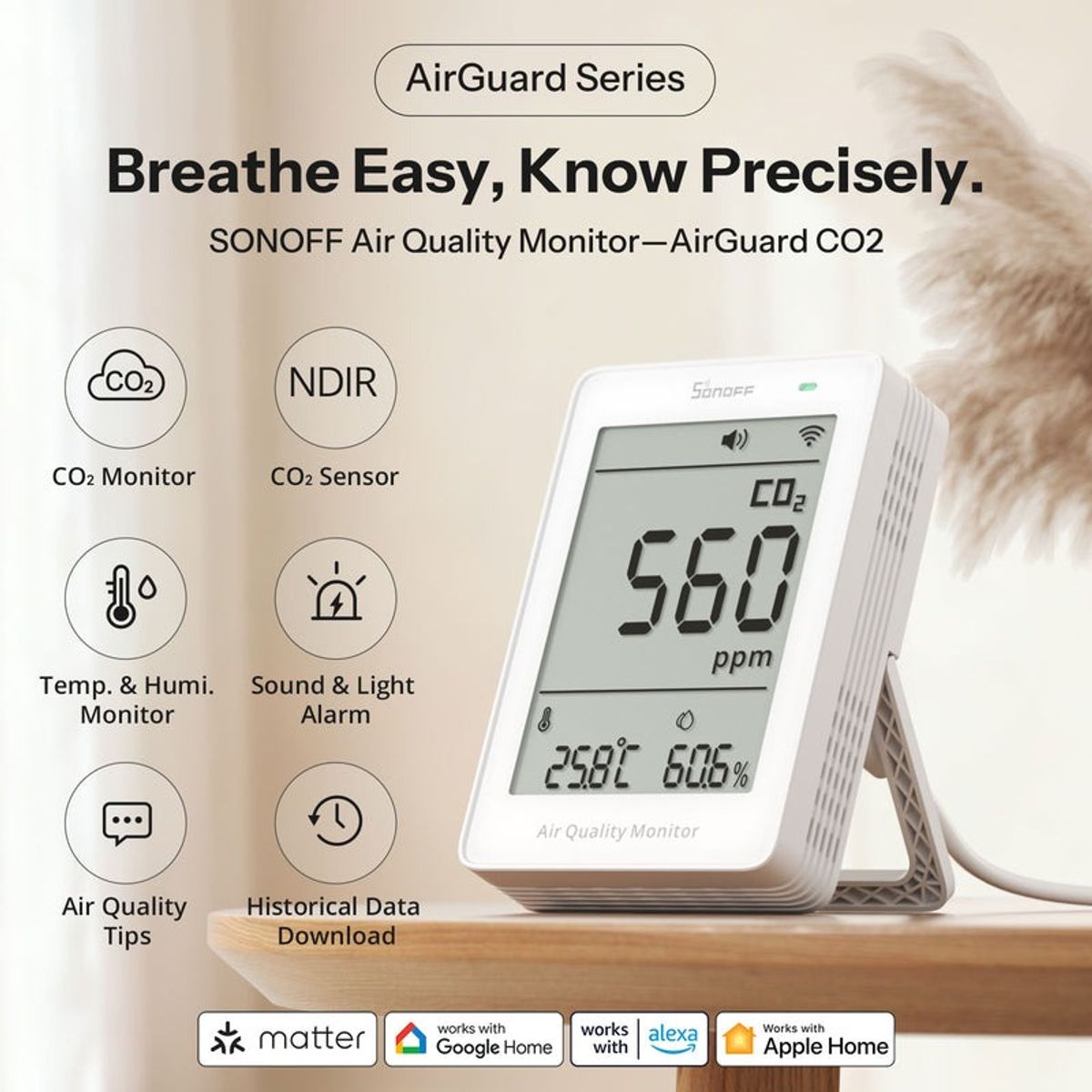 SONOFF - Monitor de Calidad del Aire CO2 WiFi Matter Sonoff AirGuard