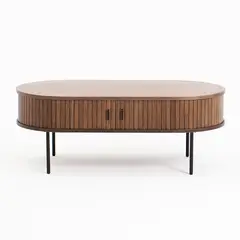 BROOKMAN - Mesa De Centro Oslo Puerta De Corredera Madera Color Café Moro 120 × 60 × 45 cm