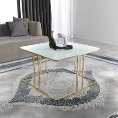 GENERICO - Mesa Centro Cuadrado Dorado Vidrio Templado Ceylin Color Blanco