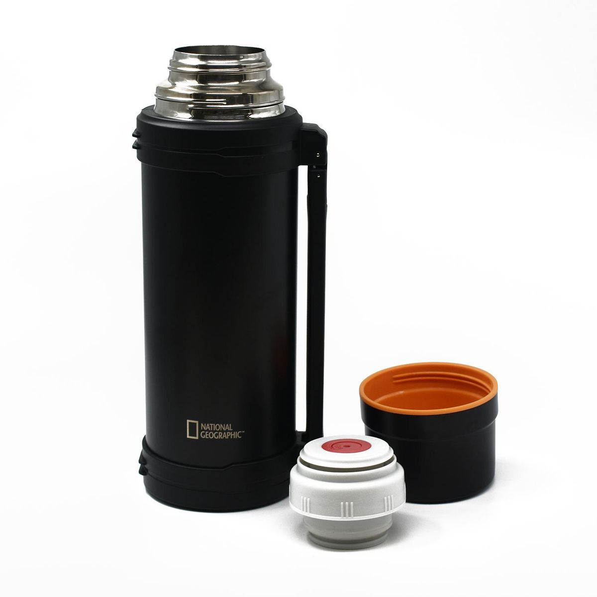 NATIONAL GEOGRAPHIC - Termo Agua Acero Inox Mango Movible Tapa Stopper 1.8L Negro