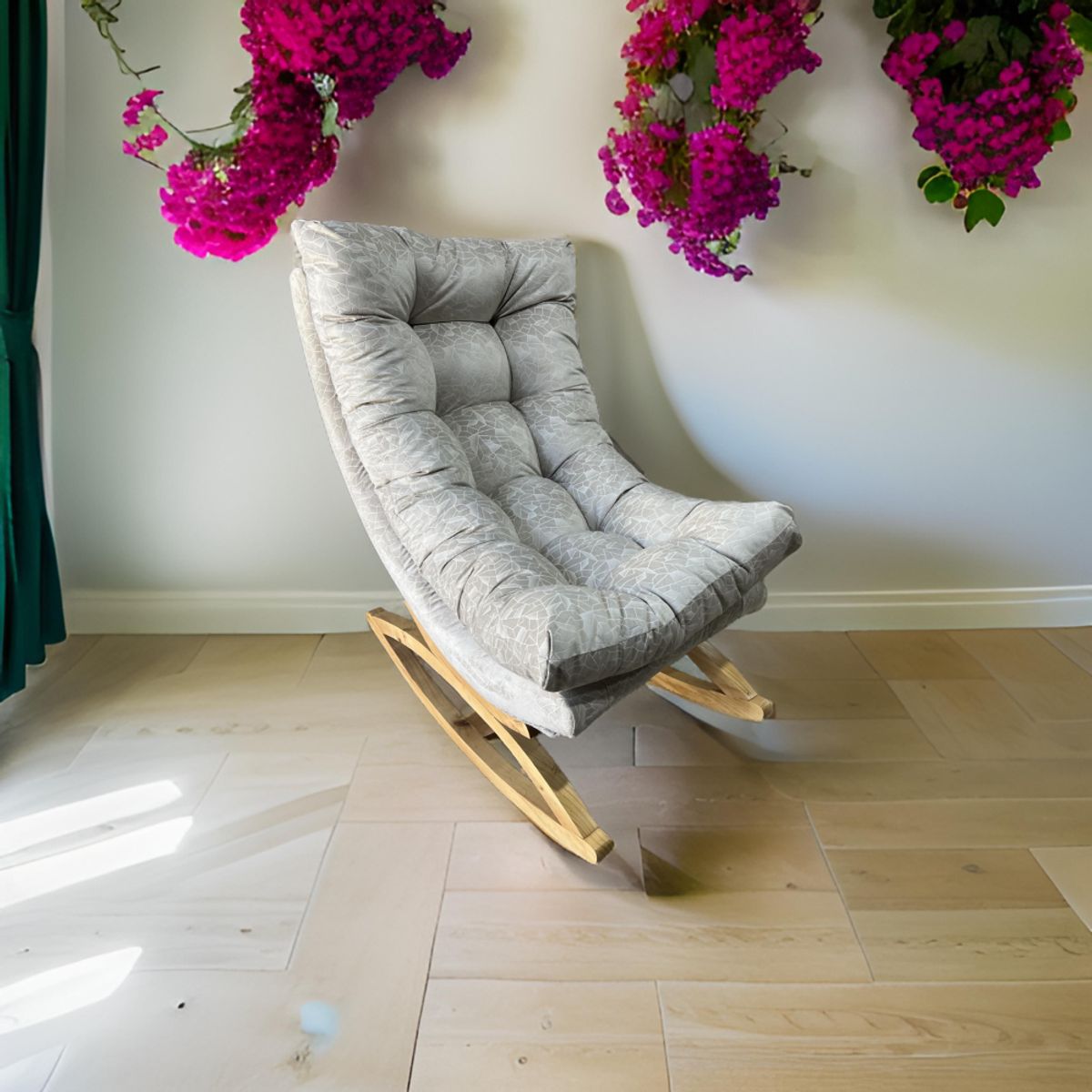 MUEBLES NEW - SILLA MECEDORA COQUETTE BEIGE FELPA