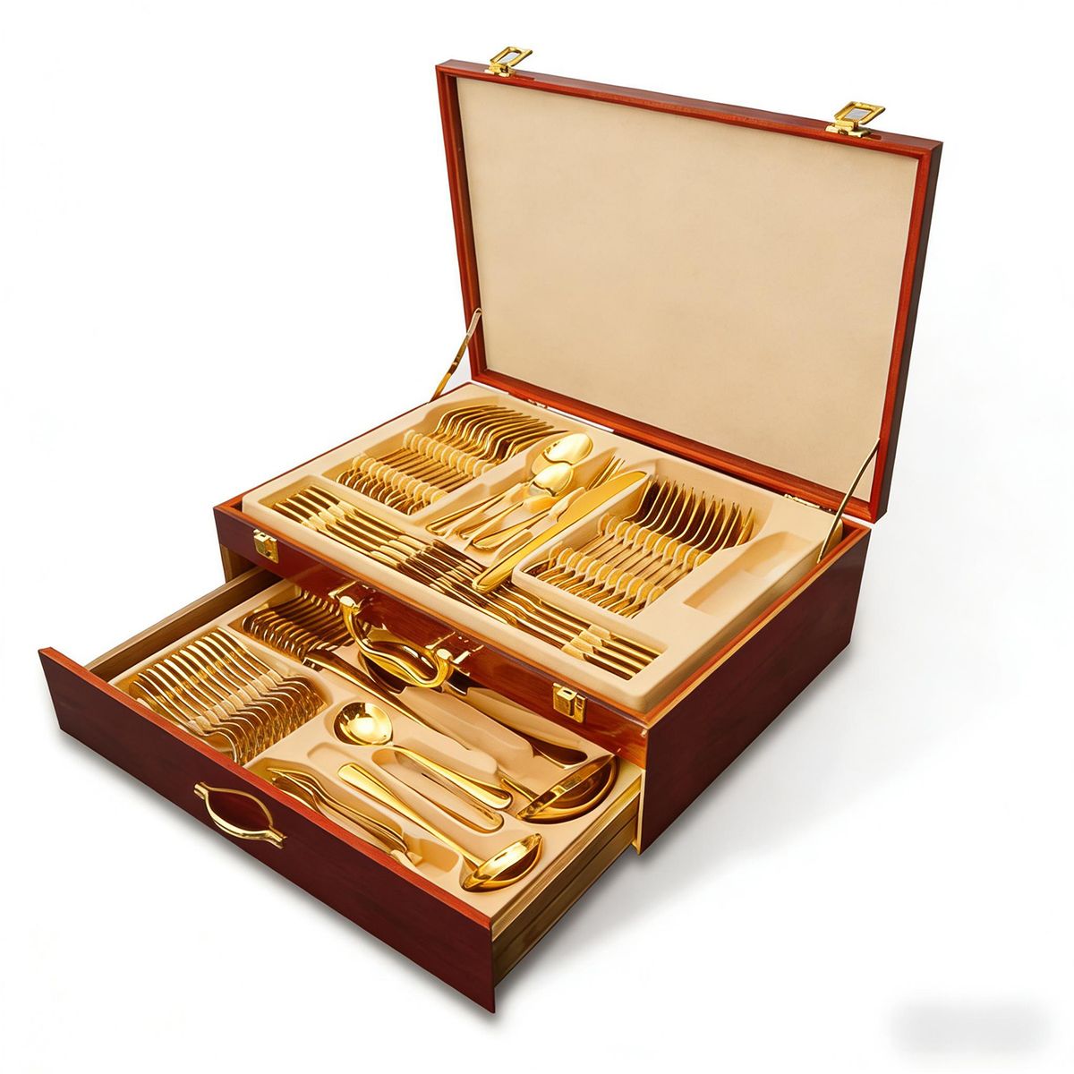 BLUEDREAMER - Maleta Cuchillería Dorada 84 Piezas Cubiertos Acero Inoxidable