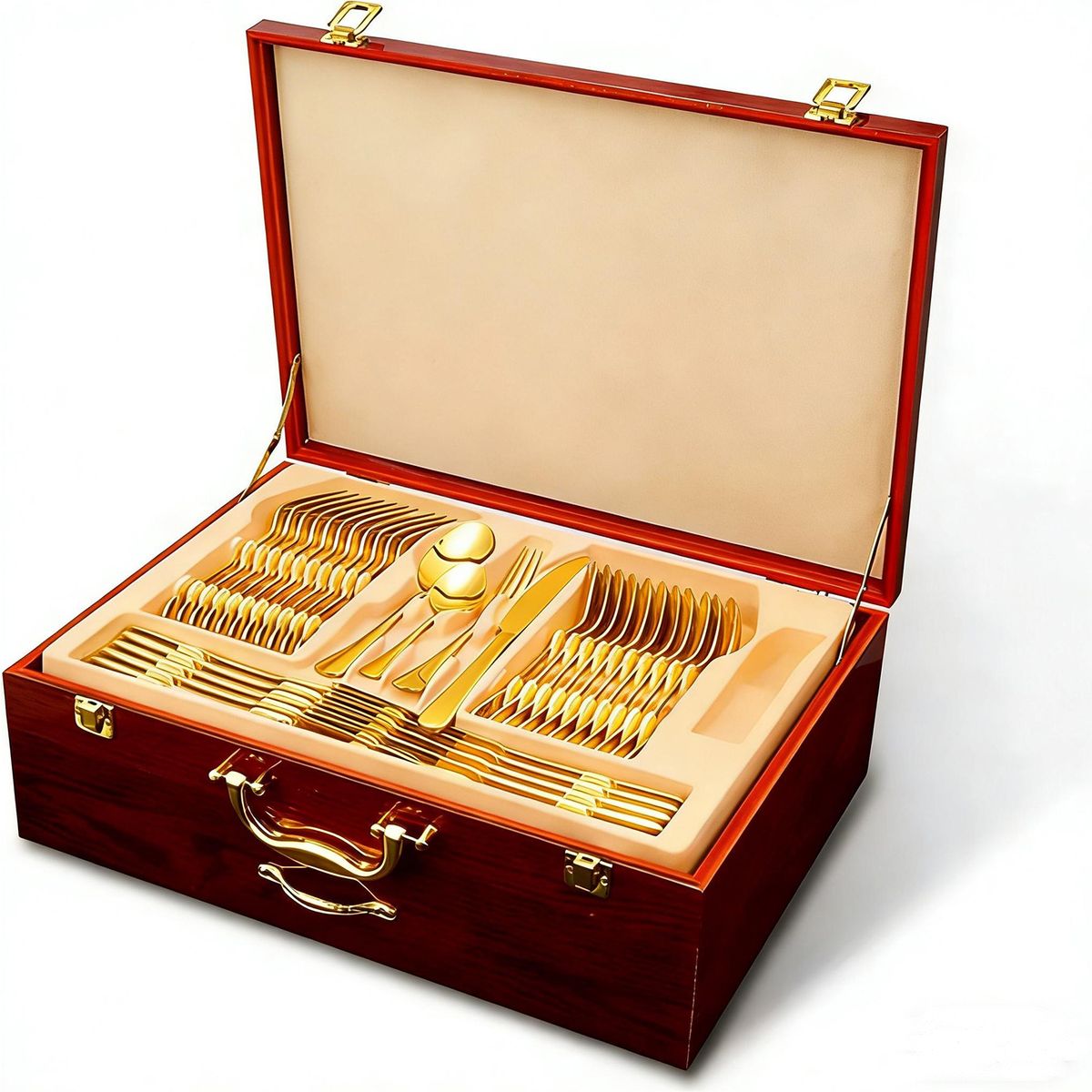 BLUEDREAMER - Maleta Cuchillería Dorada 84 Piezas Cubiertos Acero Inoxidable