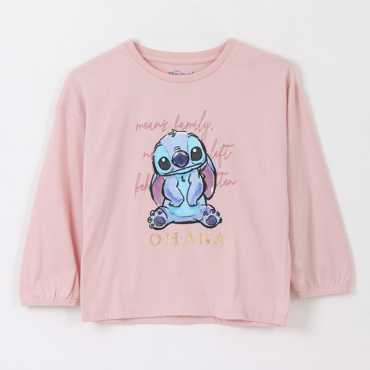 DISNEY - Polera Manga Larga Niña Ohana Lilo & Stitch Rosado Disney
