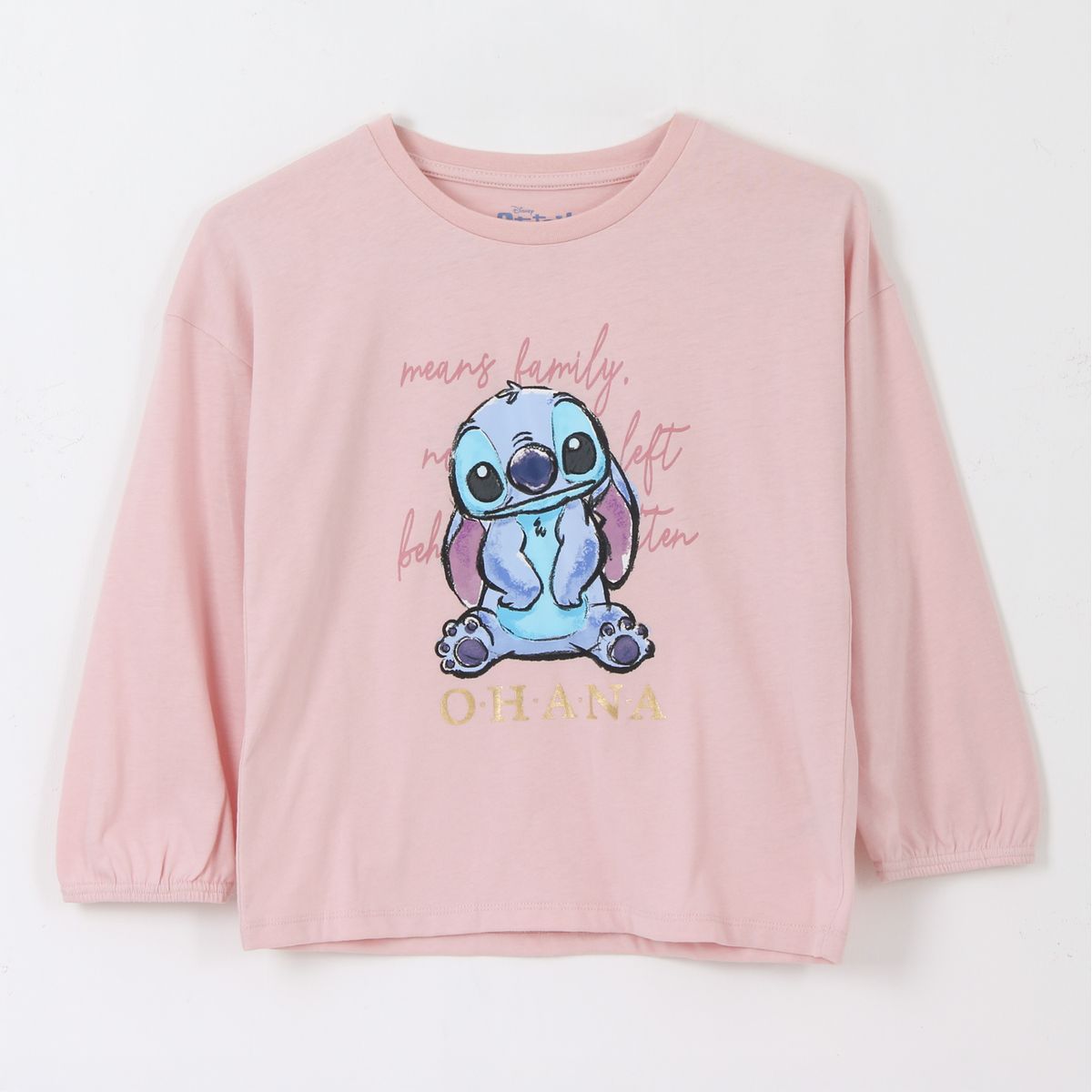 DISNEY - Polera Manga Larga Niña Ohana Lilo & Stitch Rosado Disney