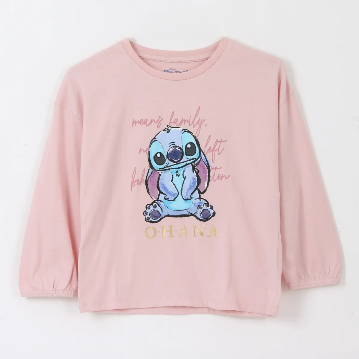 DISNEY - Polera Manga Larga Niña Ohana Lilo & Stitch Rosado Disney