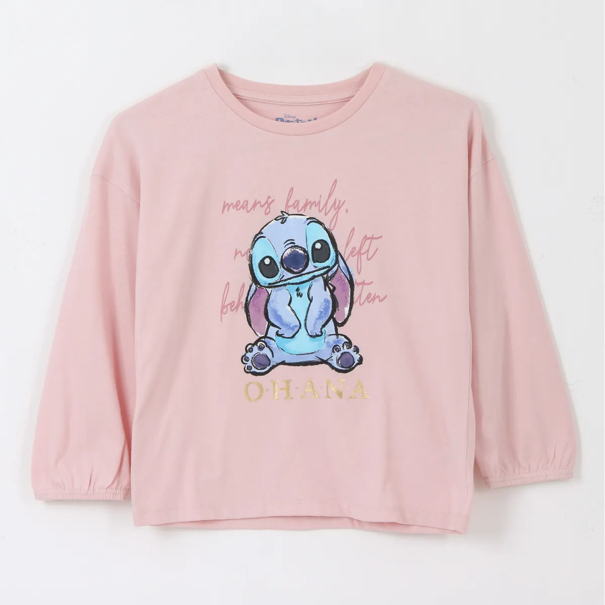 DISNEY - Polera Manga Larga Niña Ohana Lilo & Stitch Rosado Disney