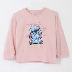 DISNEY - Polera Manga Larga Niña Ohana Lilo & Stitch Rosado