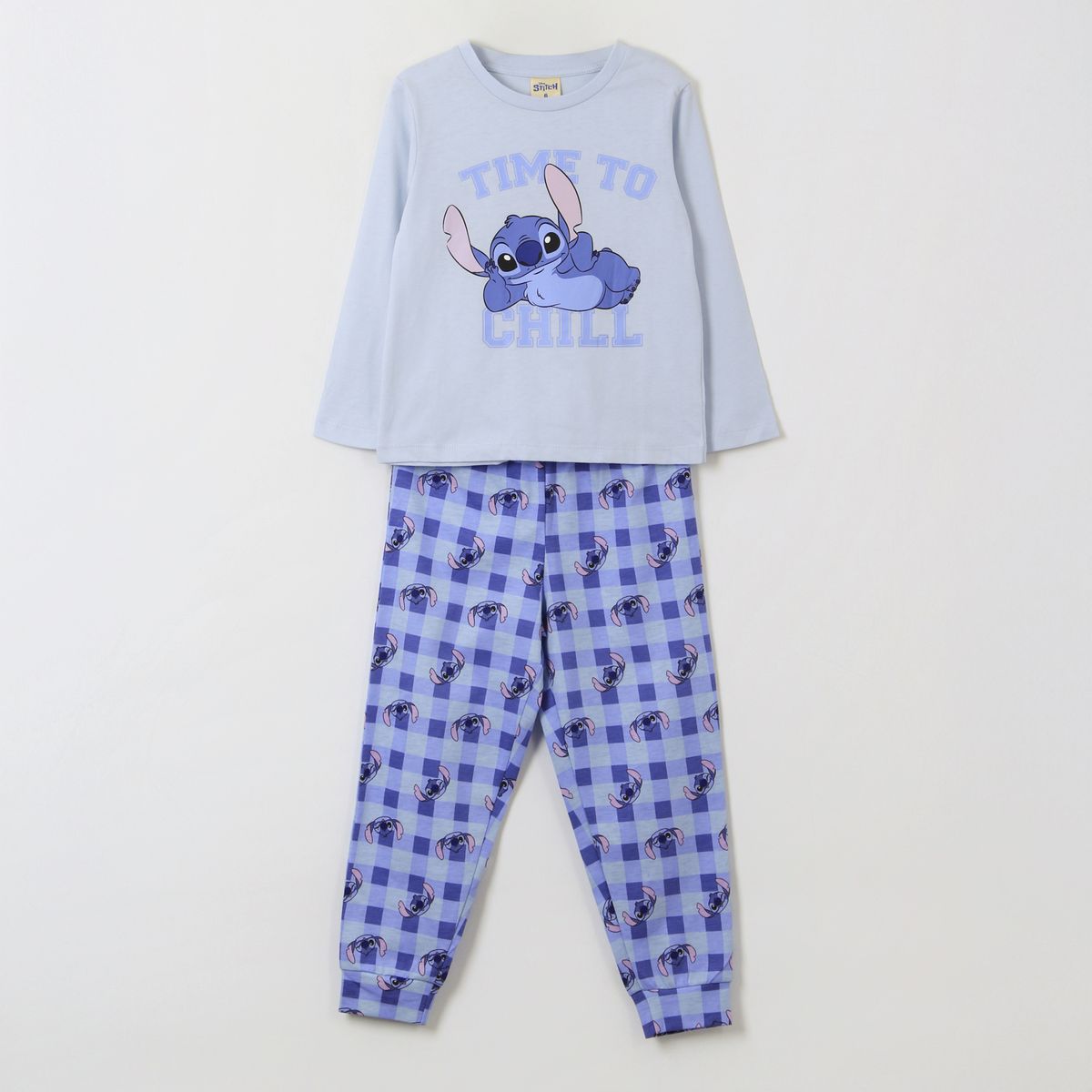 DISNEY - Pijama Manga Larga Niña Time To Chill Stitch Celeste Disney