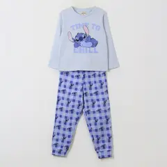 DISNEY - Pijama Manga Larga Niña Time To Chill Stitch Celeste
